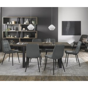 Bentley Designs Tivoli Weathered Oak 6-8 Seater Dining Table With 6 Mondrian Grey Velvet Chairs