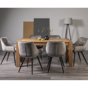 Bentley Designs Turin Light Oak 6 Seater Dining Table With 6 Dali Grey Velvet Fabric Chairs