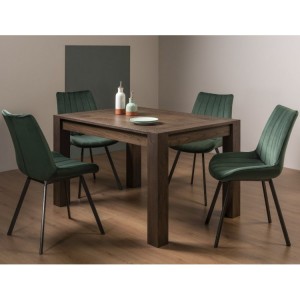 Bentley Designs Turin Dark Oak 4-6 Seater Dining Table With 4 Fontana Green Velvet Fabric Chairs