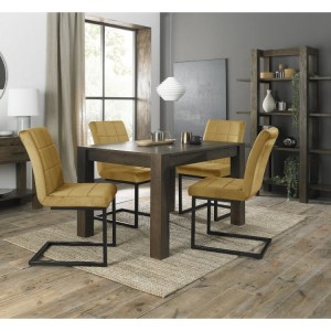 Bentley Designs Turin Dark Oak 4-6 Seater Dining Table With 4 Lewis Mustard Velvet Cantilever Chairs