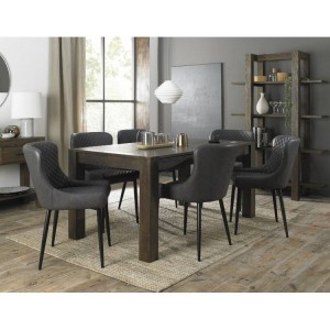 Bentley Designs Turin Dark Oak 6-8 Seater Dining Table With 6 Cezanne Dark Grey Faux Leather Chairs