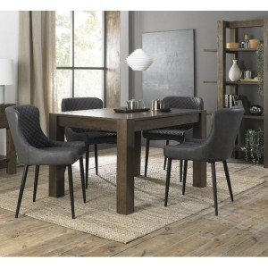 Bentley Designs Turin Dark Oak 4-6 Seater Dining Table With 4 Cezanne Dark Grey Faux Leather Chairs