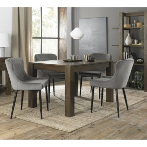 Bentley Designs Turin Dark Oak 4-6 Seater Dining Table With 4 Cezanne Grey Velvet Fabric Chairs