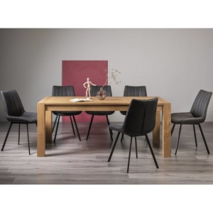Bentley Designs Turin Light Oak 6-10 Seater Dining Table With 8 Fontana Dark Grey Faux Suede Fabric Chairs