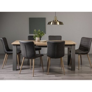 Bentley Designs Oakham Scandi Oak 6-8 Seater Rectangular Dining Table With 6 Eriksen Dark Grey Faux Leather Chairs