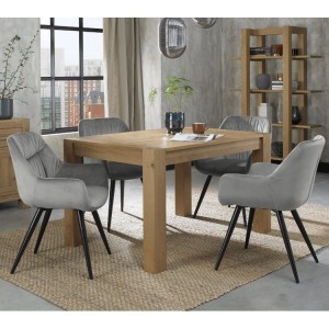 Bentley Designs Turin Light Oak 4 to 6 Seater Rectangular Dining Table With 4 Dali Grey Velvet Fabric Chairs