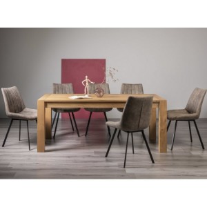 Bentley Designs Turin Light Oak 6-10 Seater Dining Table With 8 Fontana Tan Faux Suede Fabric Chairs