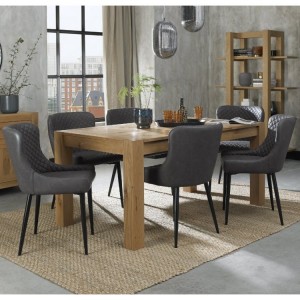 Bentley Designs Turin Light Oak 6-8 Seater Rectangular Dining Table With 6 Cezanne Dark Grey Faux Leather Chairs