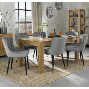 Bentley Designs Turin Light Oak 6-8 Seater Rectangular Dining Table With 6 Cezanne Grey Velvet Fabric Chairs
