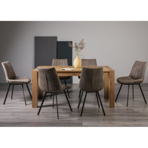Bentley Designs Turin Light Oak 6-8 Seater Rectangular Dining Table With 6 Fontana Tan Faux Suede Fabric Chairs