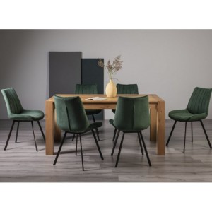 Bentley Designs Turin Light Oak 6-8 Seater Rectangular Dining Table With 6 Fontana Green Velvet Fabric Chairs