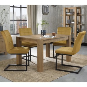Bentley Designs Turin Light Oak 4-6 Seater Rectangular Dining Table With 4 Lewis Mustard Velvet Cantilever Chairs