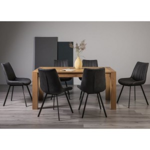 Bentley Designs Turin Light Oak 6-8 Seater Rectangular Dining Table With 6 Fontana Dark Grey Faux Suede Fabric Chairs