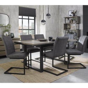 Bentley Designs Tivoli Weathered Oak 6-8 Seater Dining Table With 6 Lewis Distressed Dark Grey Fabric Cantilever Chairs