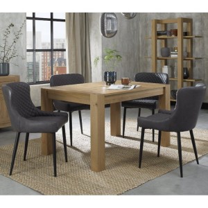 Bentley Designs Turin Light Oak 4-6 Seater Rectangular Dining Table With 4 Cezanne Dark Grey Faux Leather Chairs