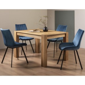 Bentley Designs Turin Light Oak 4-6 Seater Dining Table With 4 Fontana Blue Velvet Fabric Chairs