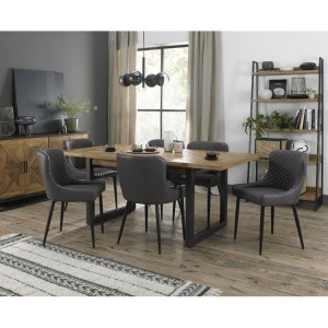 Bentley Designs Indus Rustic Oak 6-8 Seater Dining Table With 6 Cezanne Dark Grey Faux Leather Chairs