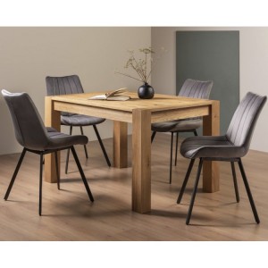 Bentley Designs Turin Light Oak 4-6 Seater Dining Table With 4 Fontana Grey Velvet Fabric Chairs