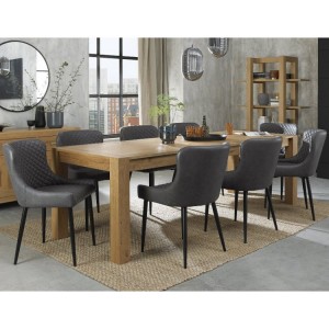 Bentley Designs Turin Light Oak 6-10 Seater Dining Table With 8 Cezanne Dark Grey Faux Leather Chairs