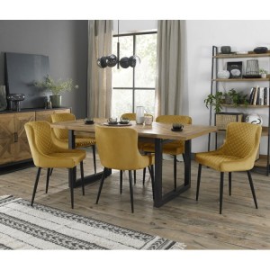 Bentley Designs Indus Rustic Oak 6-8 Seater Dining Table With 6 Cezanne Mustard Velvet Fabric Chairs
