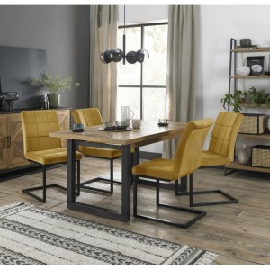 Bentley Designs Indus Rustic Oak 4-6 Seater Dining Table With 4 Lewis Mustard Velvet Cantilever Chairs