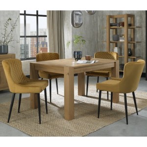 Bentley Designs Turin Light Oak 4-6 Seater Rectangular Dining Table With 4 Cezanne Mustard Velvet Fabric Chairs