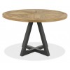 Bentley Designs Indus Rustic Oak 4 Seater Round Dining Table With 4 Lewis Dark Grey Fabric Cantilever Chairs