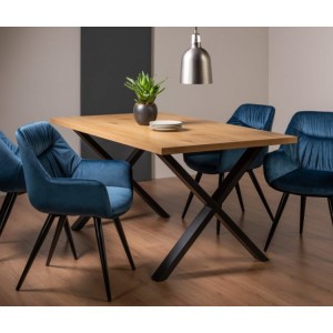 Bentley Designs Ramsay Rustic Melamine X Leg 6 Seater Dining Table  With 4 Dali Petrol Blue Velvet Fabric Chairs
