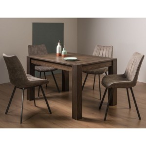 Bentley Designs Turin Dark Oak 4-6 Seater Dining Table With 4 Fontana Tan Faux Suede Fabric Chairs