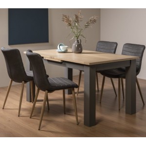 Bentley Designs Oakham Scandi Oak 4-6 Seater Dining Table with 4 Eriksen Grey Velvet Fabric Chairs