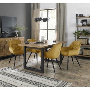 Bentley Designs Indus Rustic Oak 4-6 Seater Dining Table with 4 Dali Mustard Velvet Fabric Chairs