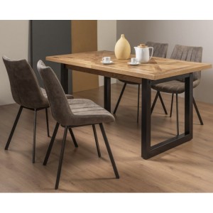 Bentley Designs Indus Rustic Oak 4-6 Seater Dining Table with 4 Fontana Tan Faux Suede Fabric Chairs