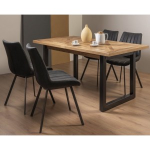Bentley Designs Indus Rustic Oak 4-6 Seater Dining Table with 4 Fontana Dark Grey Faux Suede Fabric Chairs