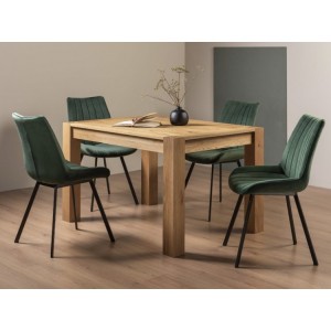 Bentley Designs Turin Light Oak 4-6 Seater Dining Table With 4 Fontana Green Velvet Fabric Chairs