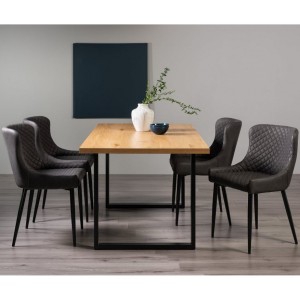 Bentley Designs Ramsay Rustic Oak Effect Melamine 6 Seater U Leg Dining Table With 4 Cezanne Dark Grey Faux Leather Chairs