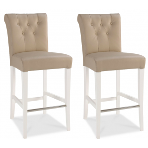 Bentley Designs Hampstead Two Tone Furniture Upholstered Ivory Leather Bar Stool Pair