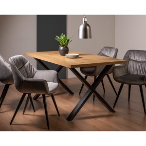 Bentley Designs Ramsay Rustic Melamine 6 Seater Dining Table with X Leg With 4 Dali Grey Velvet Fabric Chairs