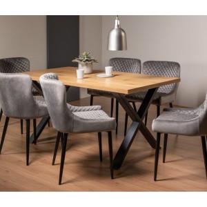Bentley Designs Ramsay Rustic Melamine 6 Seater X Leg Dining Table With 6 Cezanne Grey Velvet Fabric Chairs