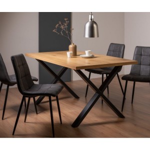Bentley Designs Ramsay Rustic Melamine 6 Seater Dining Table with X Leg With 4 Mondrian Dark Grey Faux Leather Chairs