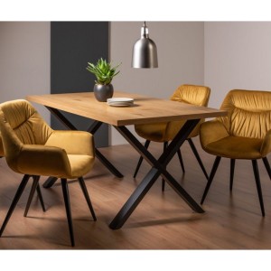 Bentley Designs Ramsay Rustic Melamine 6 Seater Dining Table with X Leg With 4 Dali Mustard Velvet Fabric Chairs