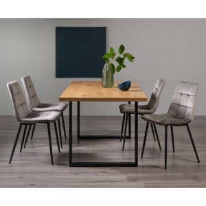 Bentley Designs Ramsay Rustic Oak Effect Melamine 6 Seater U Shape Dining Table With 4 Mondrian Grey Velvet Fabric Chairs