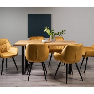 Bentley Designs Ramsay Rustic 6 Seater U Shape Dining Table With Dali 6 Mustard Velvet Fabric Chairs