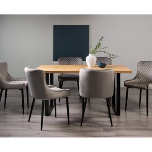 Bentley Designs Ramsay Rustic Oak Effect Melamine 6 Seater U Shape Dining Table with 6 Cezanne Grey Velvet Fabric Chairs