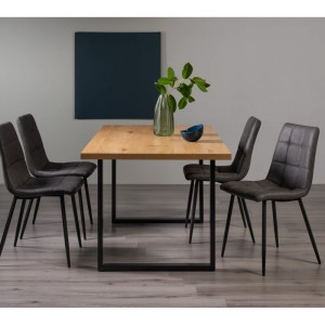 Bentley Designs Ramsay Rustic Oak Effect Melamine 6 Seater U Shape Dining Table with 4  Mondrian Dark Grey Faux Leather Chairs