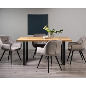Bentley Designs Ramsay Rustic Oak Effect Melamine 6 Seater U Shape Dining Table With 4 Dali Grey Velvet Fabric Chairs
