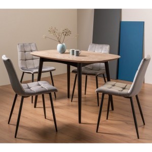 Bentley Designs Vintage Weathered Oak 4 Seater Dining Table with 4 Mondrian Grey Velvet Fabric Chairs