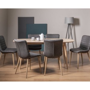 Bentley Designs Dansk Scandi Oak 6 Seater Dining Table With 6 Eriksen Grey Faux Leather Chairs