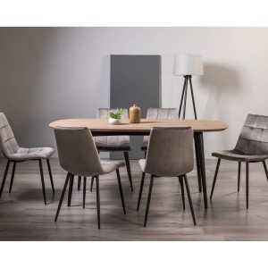 Bentley Designs Vintage Weathered Oak 6 Seater Dining Table with 6 Mondrian Grey Velvet Fabric Chairs