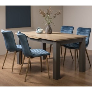 Bentley Designs Oakham Scandi Oak 4-6 Seater Dining Table with 4 Eriksen Petrol Blue Velvet Fabric Chairs