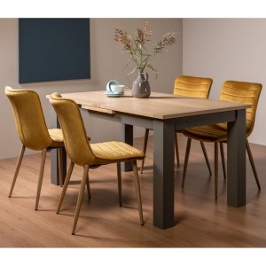 Bentley Designs Oakham Scandi Oak 4-6 Seater Dining Table with 4 Eriksen Mustard Velvet Fabric Chairs